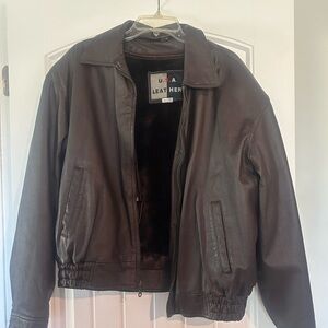 Men's Leather Bomber Jacket in Rich Brown Medium